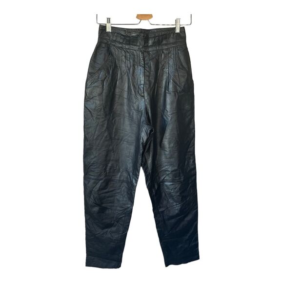 Charles Klein vintage soft leather black high wasit pants size 8 - Picture 1 of 4